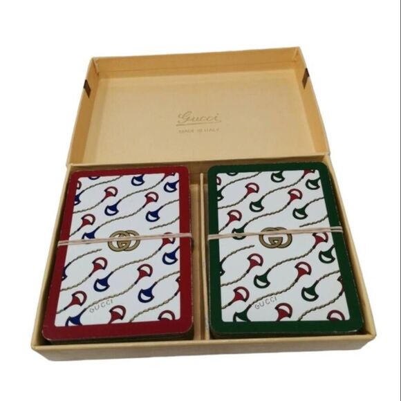 Vintage Gucci Collector Horsebit Playing Cards | Red & Green Horsebit Print Set - Picture 1 of 6